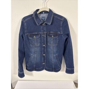 J‎ Jill Denim Jacket Womens Sm Button Up 4 Pockets Dark Wash E2